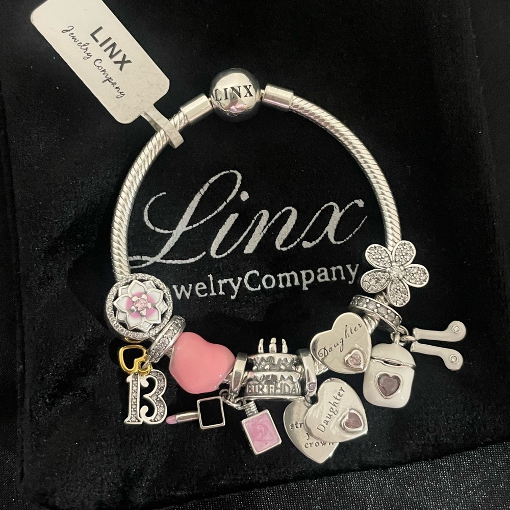Linx Snake Chain Bracelet with Daughter and 13th Birthday Themed Charms - Picture 1 of 9
